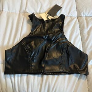 Zara Sleek Black Faux Leather Crop Top